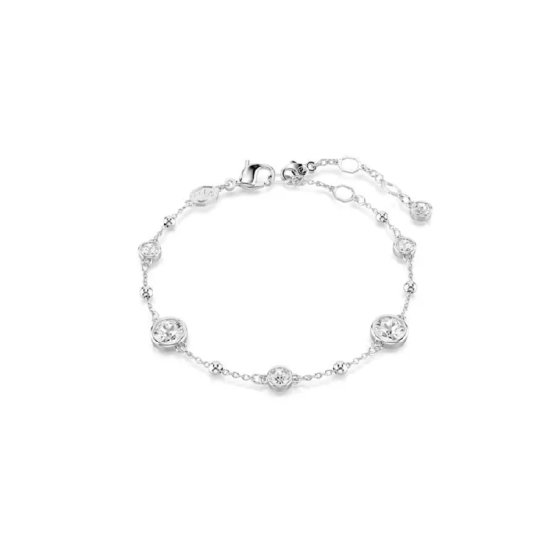 bracelet with crystal quartz charm for energy balance-Imber Rhodium Plated White Round Cut Bracelet 5696079