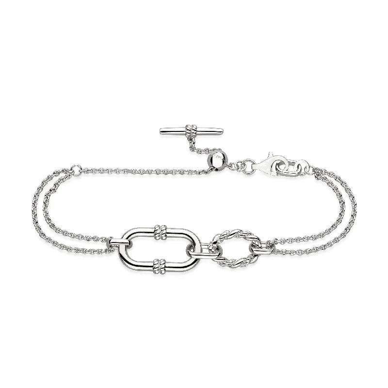 trendy gold bracelet with minimalist design-Kit Heath Marina Rope Link Duo Grande Twin Chain 7" Slider Bracelet 71097RP