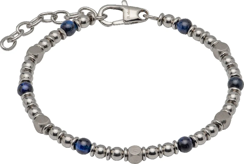 beaded charm bracelet with semi-precious stones-Unique & Co Lapis & Stainless Steel Beads Bracelet