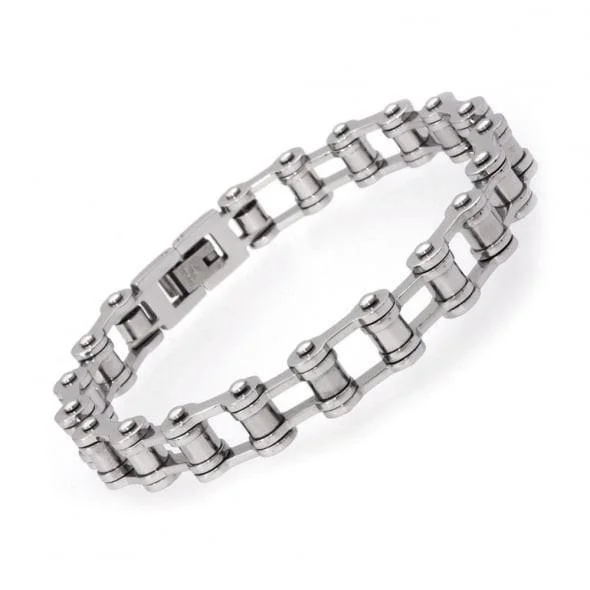 silver bracelet with cross charm for spiritual protection-Unique & Co Stainless Steel Bike Chain Bracelet