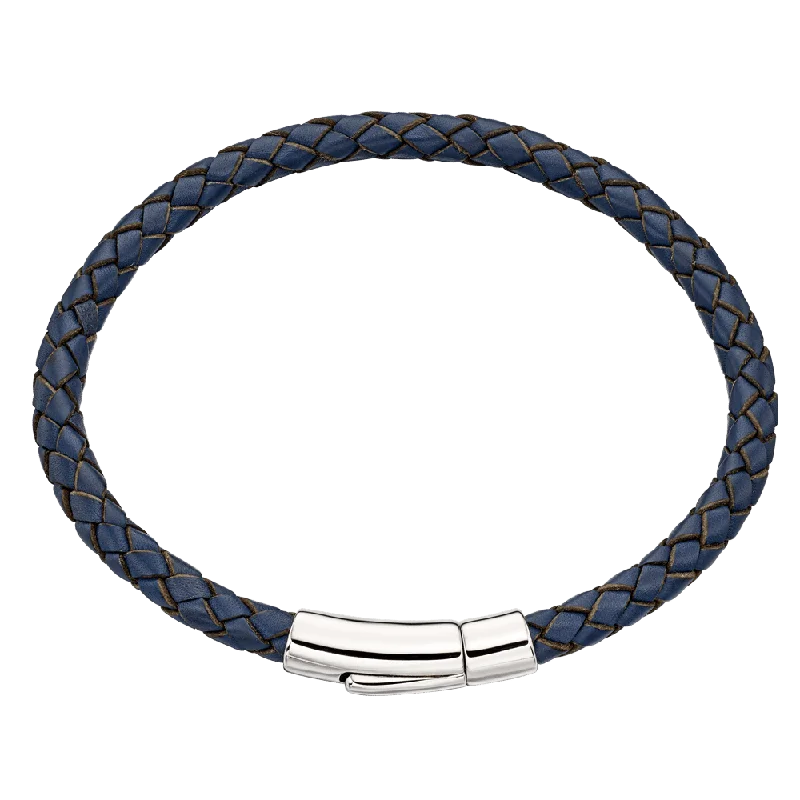 beaded bracelet with lapis lazuli for wisdom-Little Star Reed - Mens Navy Leather Bracelet