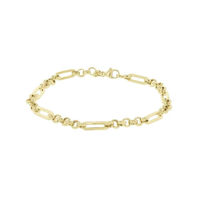 stackable charm bracelet with custom engraving-Melrose Gold Paper Clip and Round Link Chain Bracelet