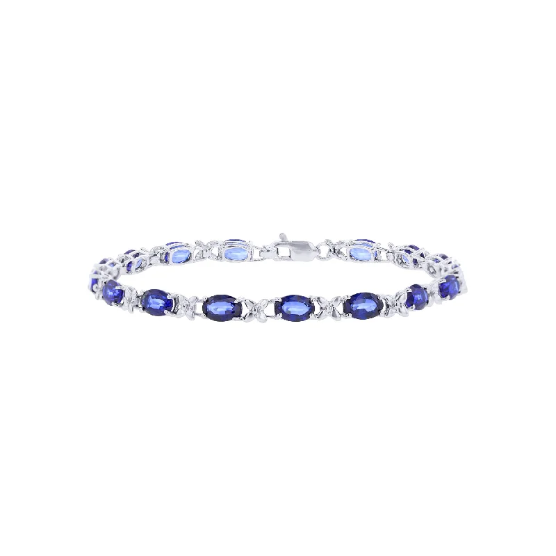 engraved silver bracelet with coordinates for travel lovers-Mira Sapphire Bracelet