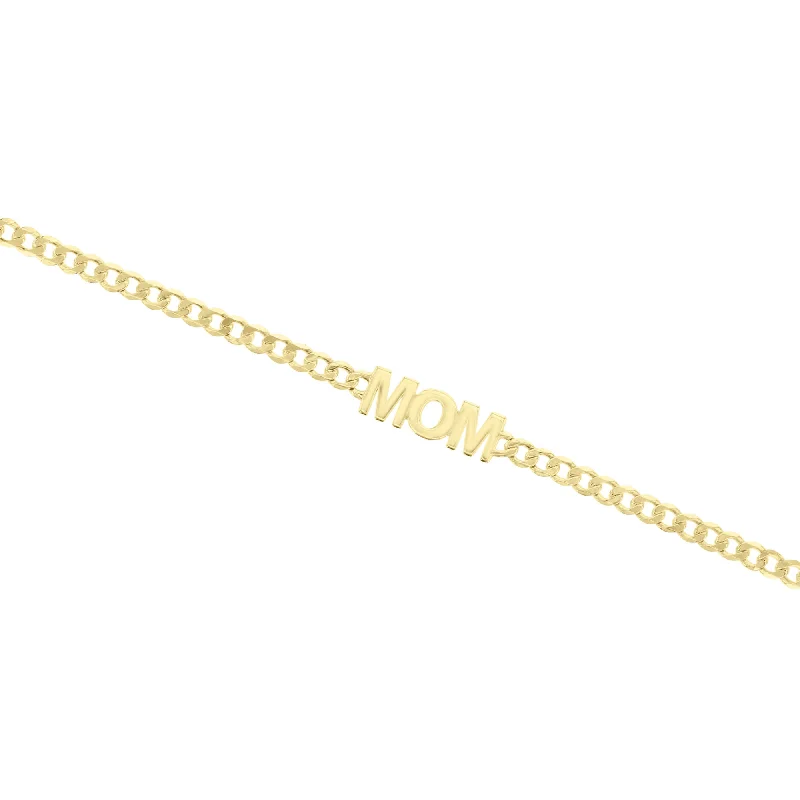 adjustable bracelet with initials for couples-Mom Gold Curb Link Bracelet