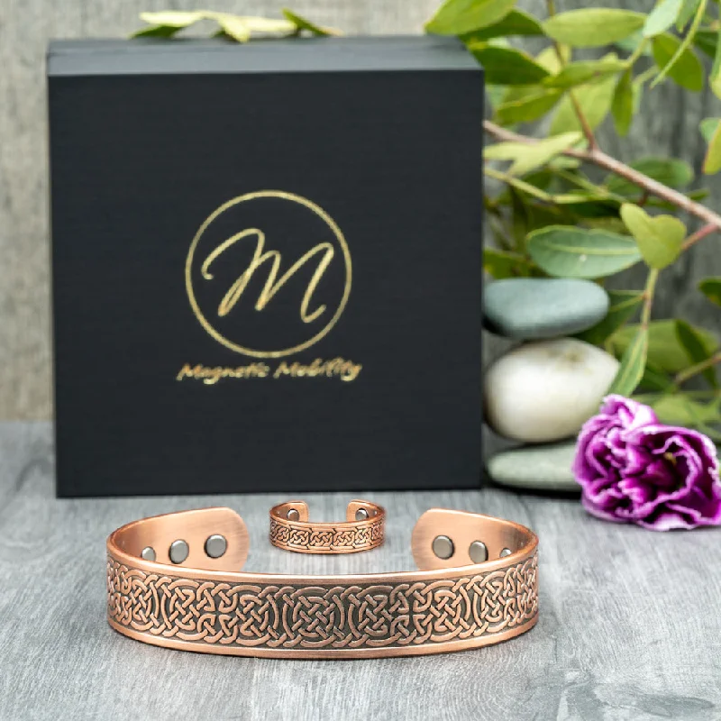 elegant bracelet with gemstone for wedding gift-Privet Copper Bracelet and Copper Ring Gift Set