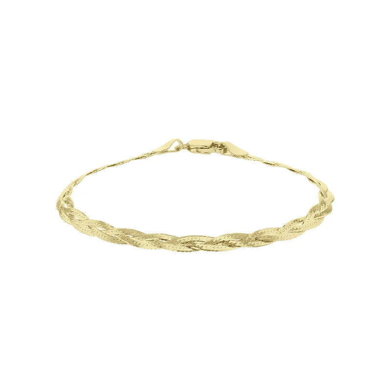 luxury leather bracelet with sterling silver charm-Roma Gold Braided Herringbone Chain Bracelet