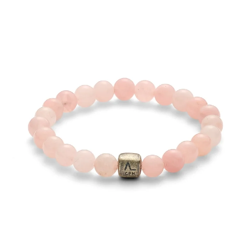 luxury bracelet with mixed metals and custom engraving-Rose Quartz 8mm