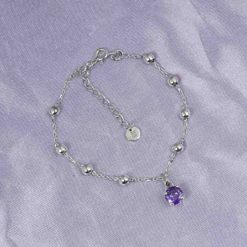 custom charm bracelet for holiday gift-Silver Blue Sapphire Solitaire Balls Chain Bracelet