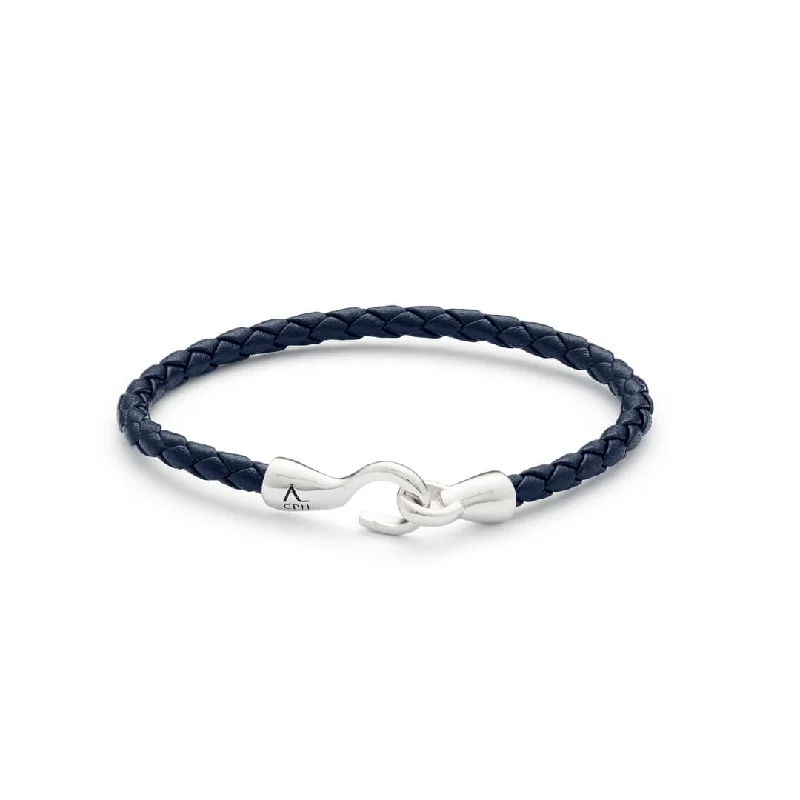 silver bracelet with paw print charm for pet lovers-Single Bolo Leather Blue