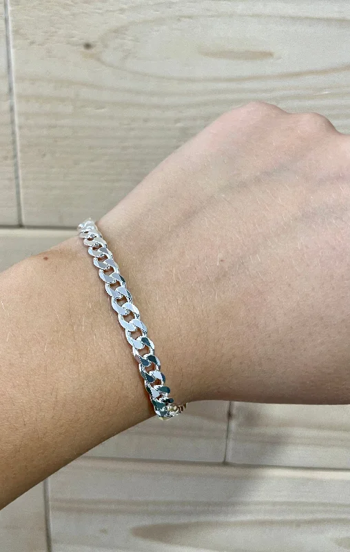 personalized bracelet with message for best friend-23cm Sterling Silver Flat Curb Chain Bracelet