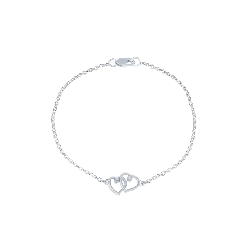 stackable silver bracelets with meaningful charms-Sterling Silver Two Heart Bracelet