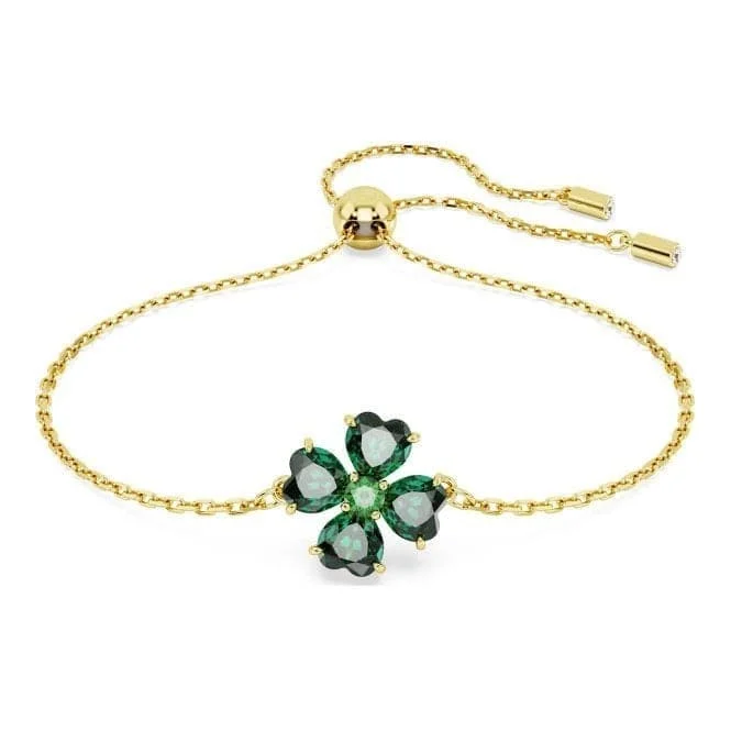 personalized silver bracelet for wedding anniversary gift-Idyllia Green Gold-tone Plated Clover Bracelet 5666585