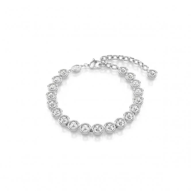 simple silver bracelet with customized engraving-Imber Round Cut White Rhodium Plated Tennis Bracelet 5682666