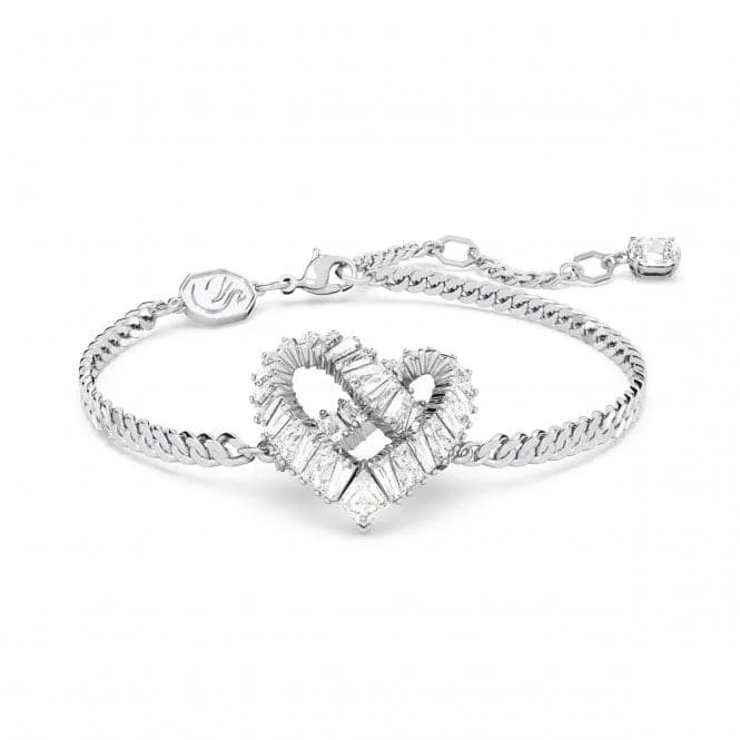 unique bracelet with family name engraving-Matrix Rhodium Plated White Heart Bracelet 5648299