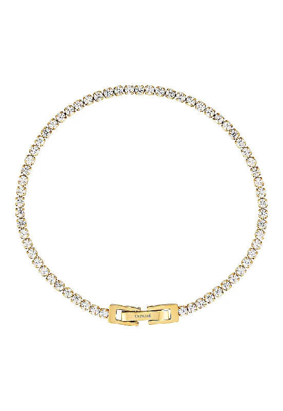 stackable gold bracelet with custom engraving-Tabitha Baby Tennis Bracelet | Gold