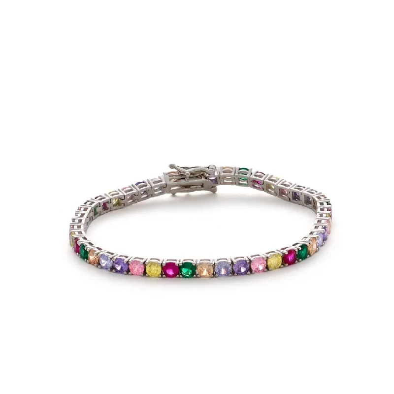 luxury silver bracelet with gemstones and pearls-Tennis Bracelet Rainbow