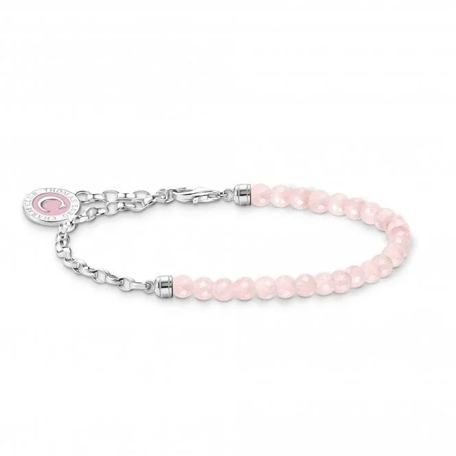 engraved charm bracelet for family reunion gift-Charmista Pink Cold Enamel Rose Quartz Bracelet A2130-067-9