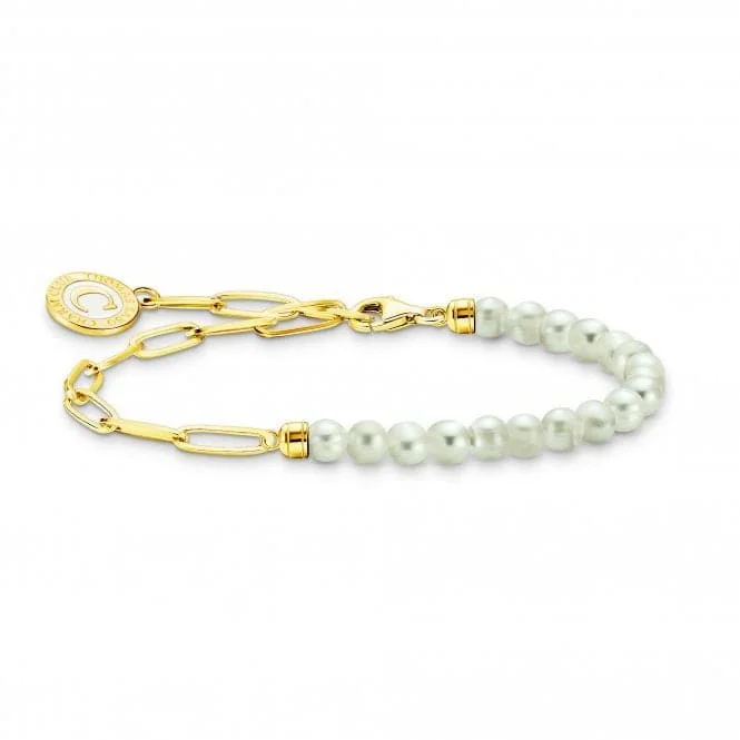 simple gold bracelet with pendant charm-Charmista White Gold Plated Freshwater Pearl Bracelet A2129-430-14