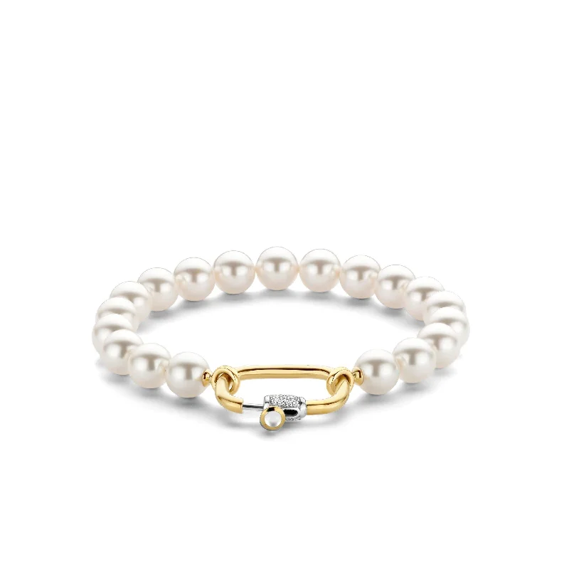 elegant charm bracelet with dainty charms-Ti Sento Pearl Chunky 18ct Gold Vermeil Bracelet