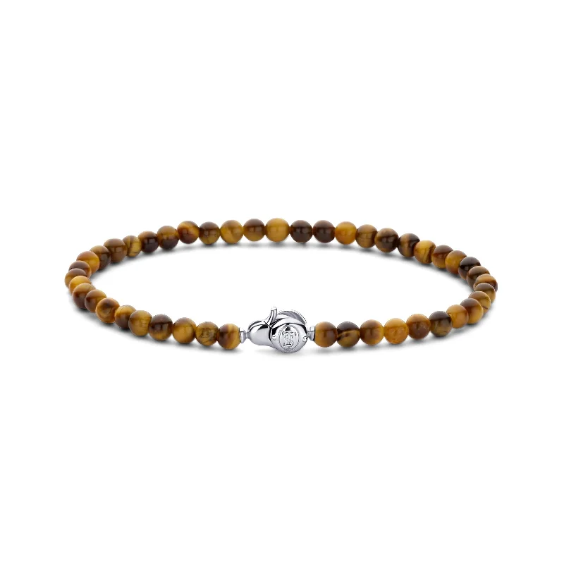 silver bracelet with dragonfly charm for transformation-Ti Sento Tiger's Eye Bead Bracelet