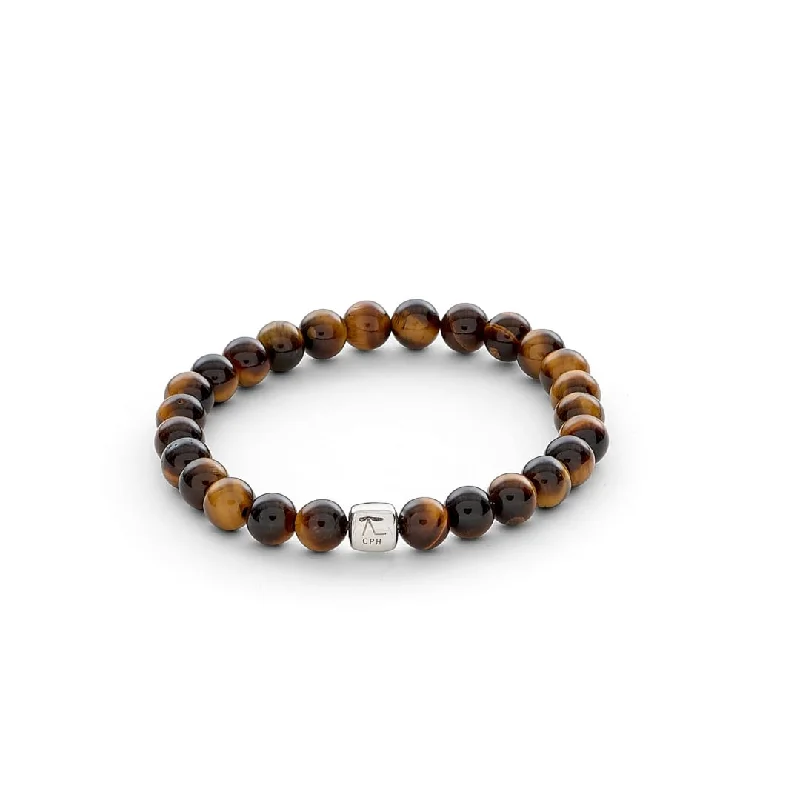 custom silver bracelet with engraved family name-Tiger Eye 6mm