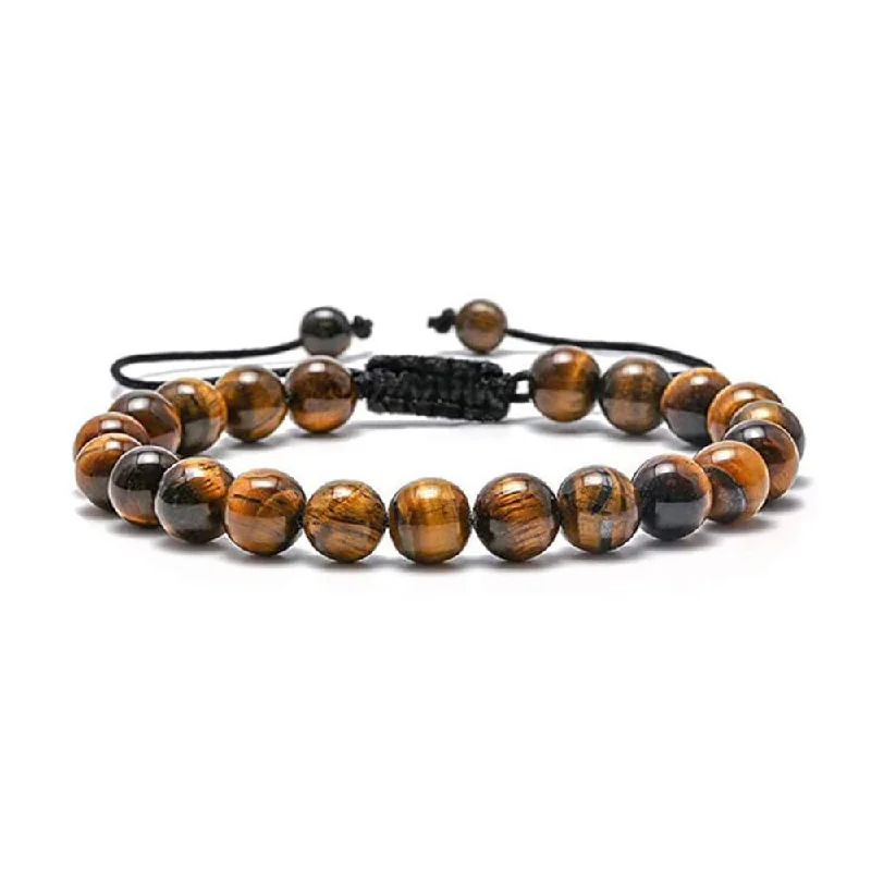 luxury bracelet with multi-colored sapphires-Tiger's Eye Bracelet For Men | Handmade Womens Mens 8mm Natural Gemstone Friendship Adjustable Bracelet