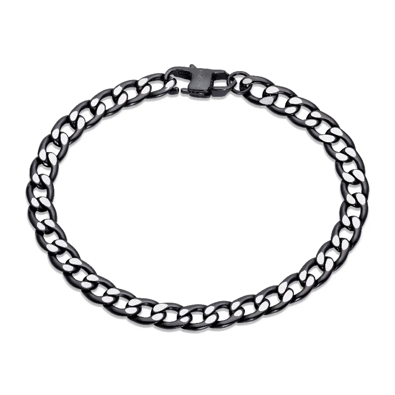 bracelet with engraved date for special memories-Unique & Co Black Steel Chain Bracelet