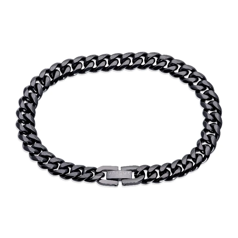 silver bracelet with dolphin charm for freedom-Unique & Co Matte Black Steel Bracelet