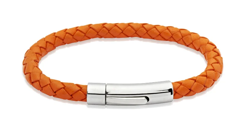 silver bracelet with angel charm for protection-Unique & Co Orange Leather Bracelet