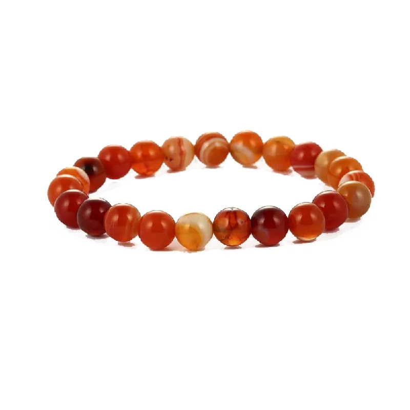 simple bracelet with engraved word for inspiration-Women's Men's Gemstone Beaded Stretchy Bracelet |  Handmade 8mm Natural Red Agate Gemstone Bracelet