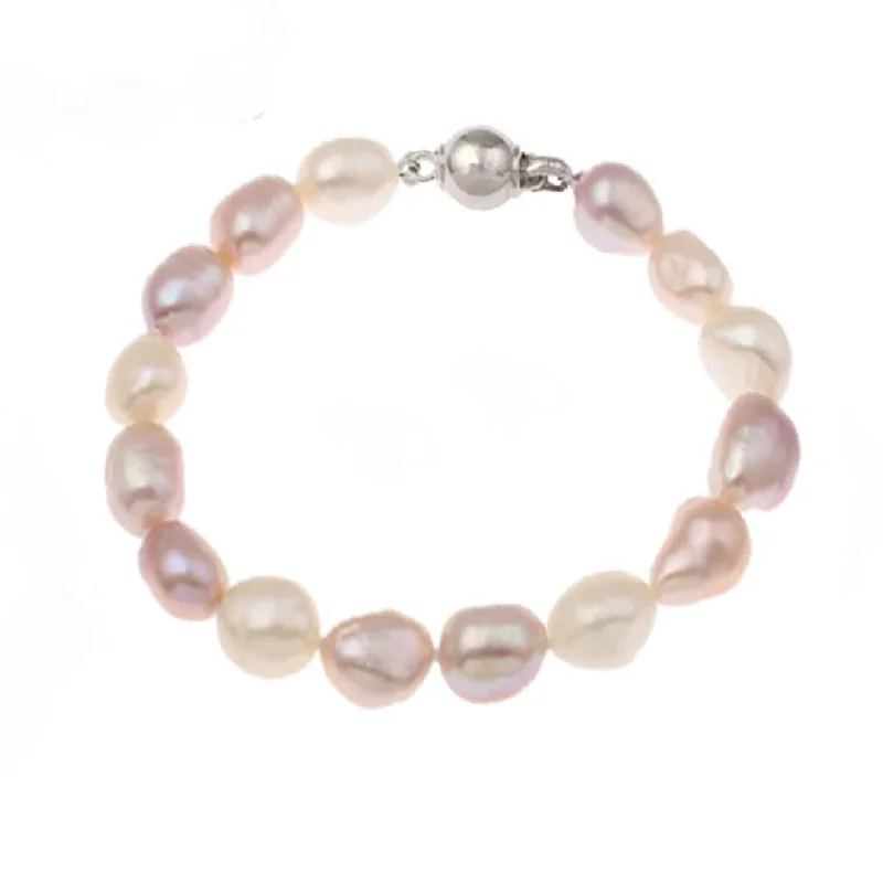 women’s silver bracelet with engraved date-Womens Pearl Bracelet Classic 8-9mm Baroque Pearl -  Multicolour