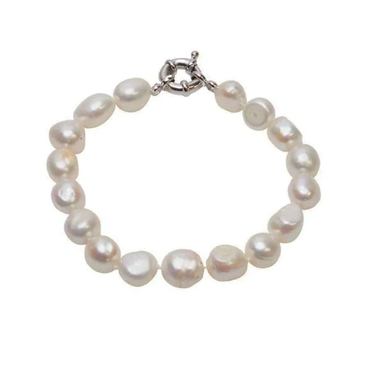 custom bracelet with engraved message for couples-Women's Pearl Bracelet Classic 9-10mm Baroque Pearl - White