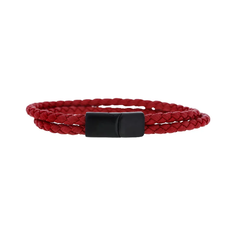 beaded bracelet with red jasper for vitality-Zane Stainless Steel and Leather Bracelet