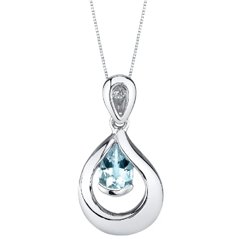 engraved heart pendant necklace gold -0.5 ct Aquamarine Pendant in Sterling Silver