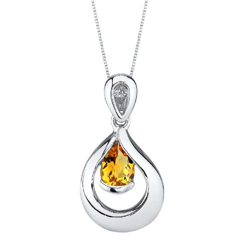 boho crystal pendant necklace silver -0.5 ct Citrine Pendant in Sterling Silver