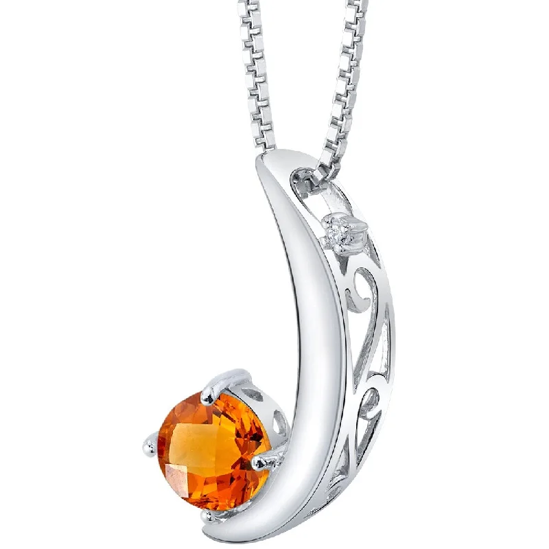 engraved gemstone pendant necklace -0.75 ct Citrine and Diamond Pendant in Sterling Silver