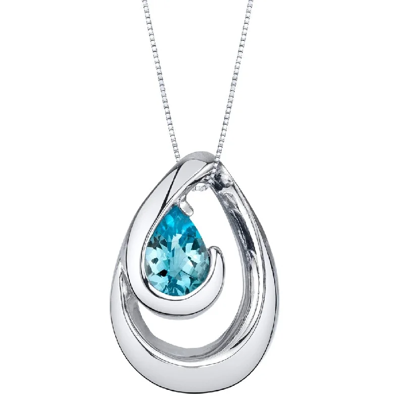 trendy gold pendant necklace for women -0.75 ct Swiss Blue Topaz Pendant in Sterling Silver