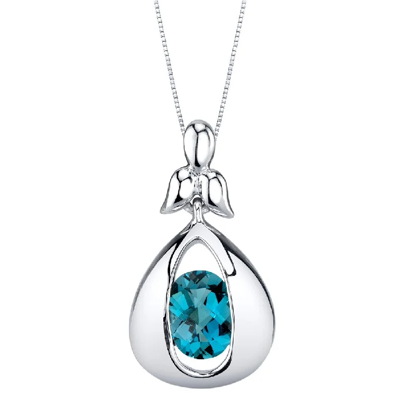 engraved bar pendant necklace silver -1.5 ct London Blue Topaz Pendant in Sterling Silver