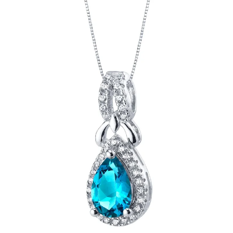 gemstone and gold pendant necklace -1.5 ct London Blue Topaz Pendant in Sterling Silver