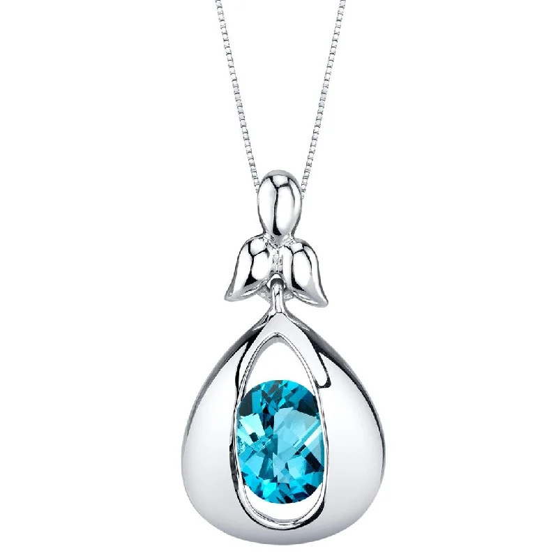 gemstone pendant necklace for men -1.5 ct Swiss Blue Topaz Pendant in Sterling Silver