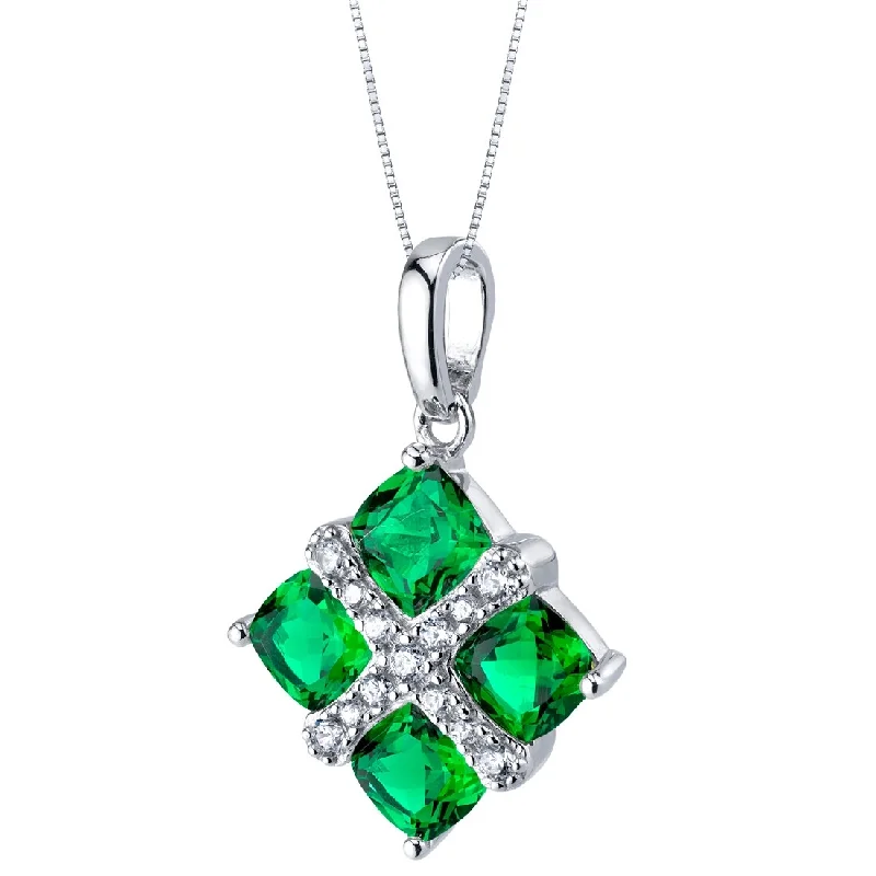 silver choker pendant necklace -1.75 ct Emerald Pendant in Sterling Silver