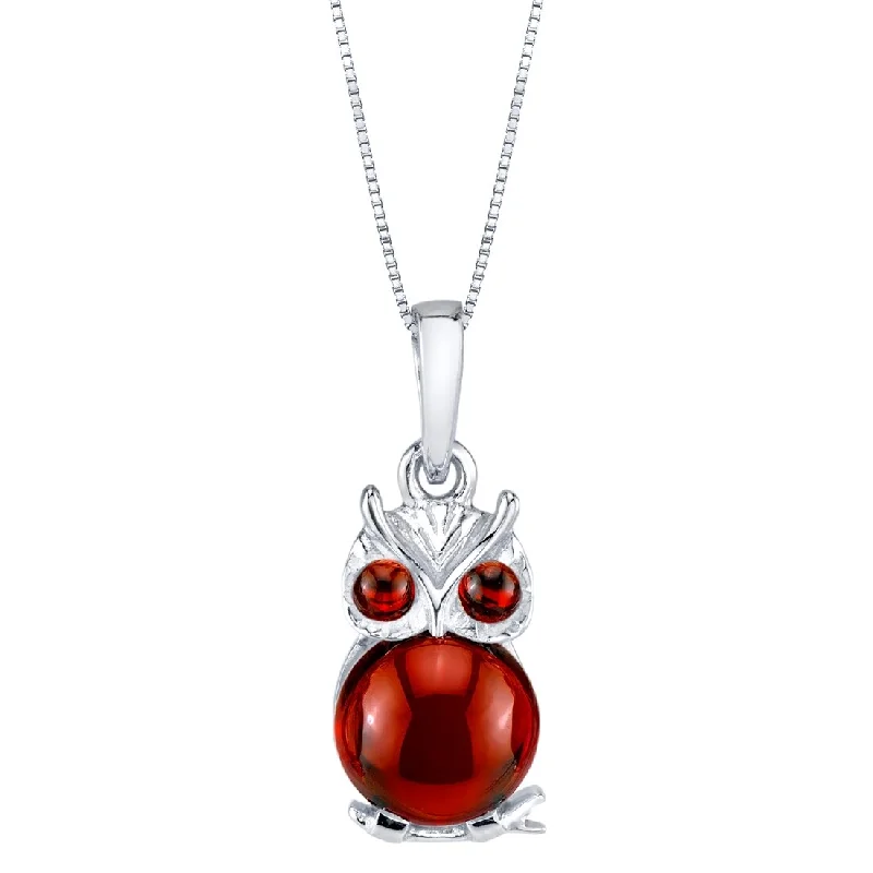 large silver pendant necklace with charm -1.9 ct Garnet Pendant in Sterling Silver