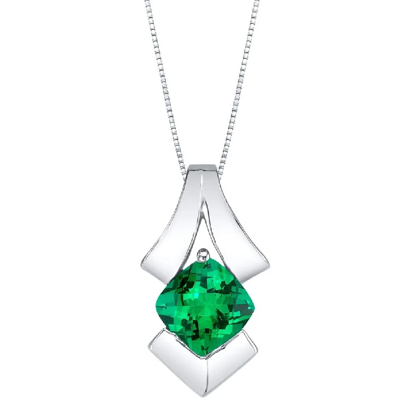 custom gemstone pendant necklace silver -1 ct Emerald Pendant in Sterling Silver