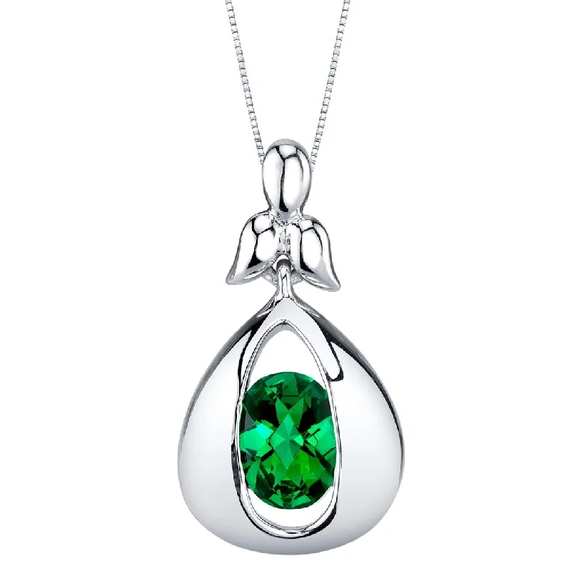 women’s gold pendant necklace -1 ct Emerald Pendant in Sterling Silver