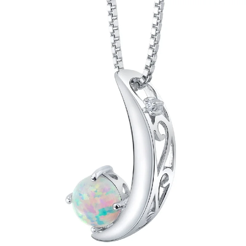 engraved gemstone pendant necklace -1 ct Opal and Diamond Pendant in Sterling Silver