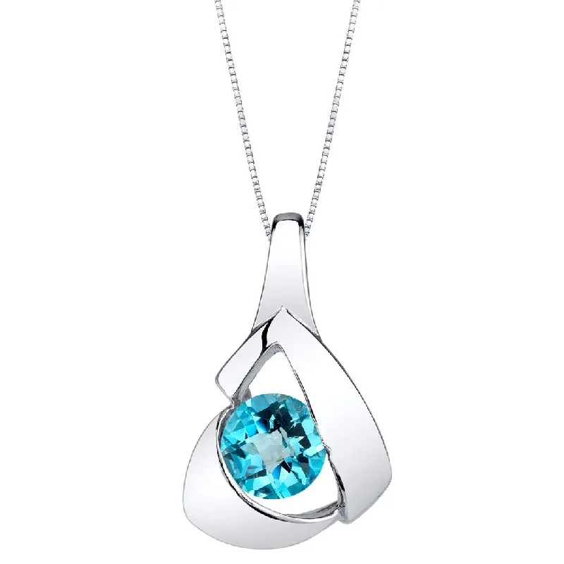 personalized gold name necklace -1 ct Swiss Blue Topaz Pendant in Sterling Silver