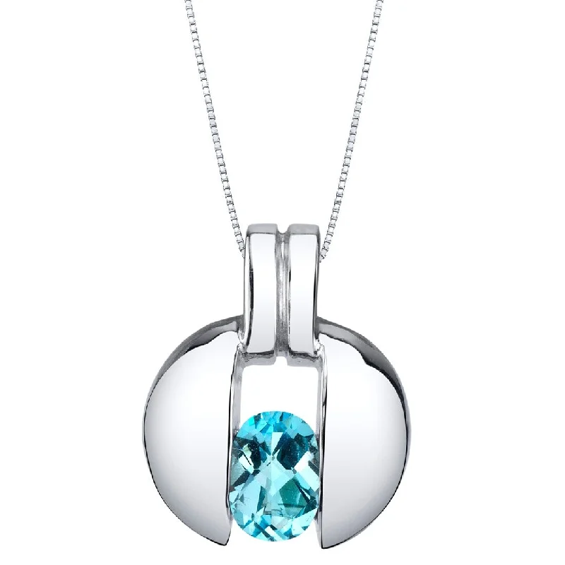 silver teardrop pendant necklace -1 ct Swiss Blue Topaz Pendant in Sterling Silver