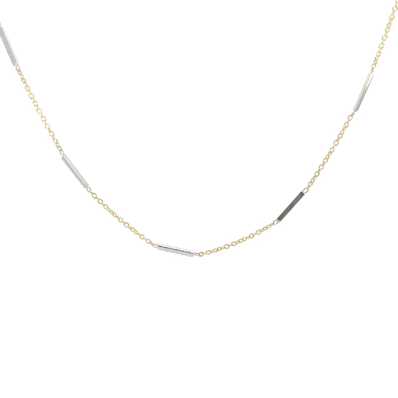 minimalist gemstone pendant necklace -14 Karat Two Tone Bar Station Necklace