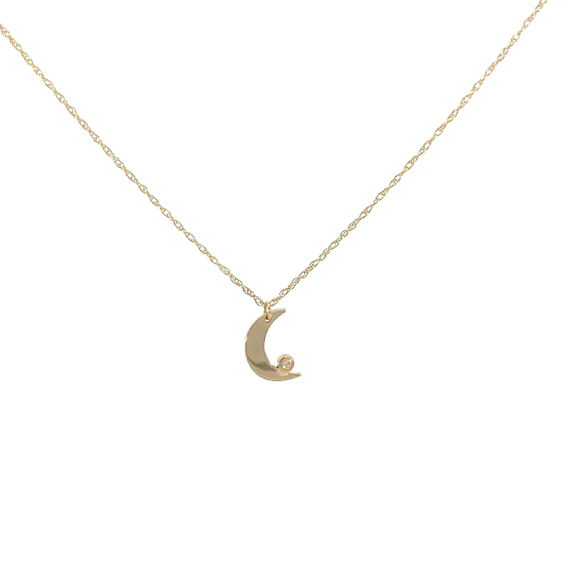 gold nameplate pendant necklace -14 Karat Yellow Gold Diamond Moon Necklace