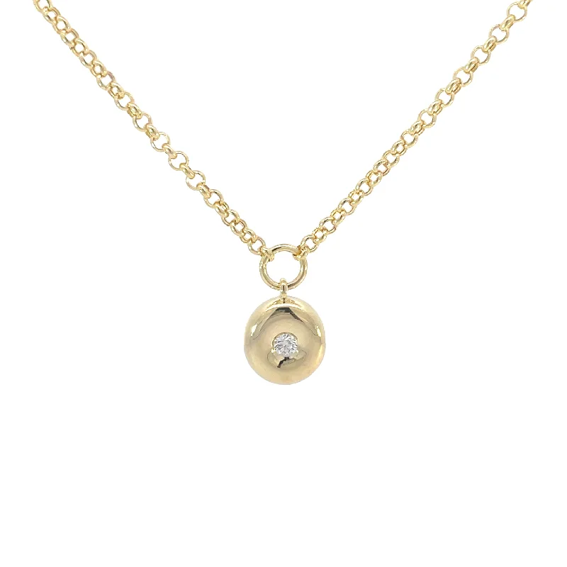 women’s pendant necklace silver -14 Karat Yellow Gold DIamond Puff Necklace